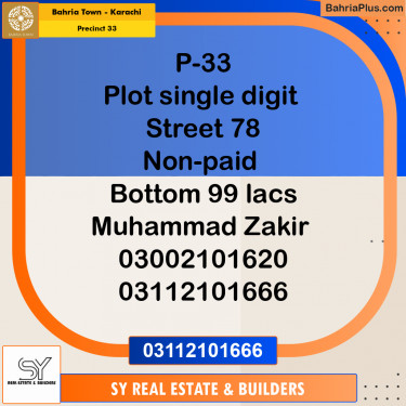 Residential Plot for Sale in Precinct 33 -  Bahria Town, Karachi - (BP-197036)