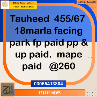 Residential Plot for Sale in Sector F - Tauheed Block -  Bahria Town, Lahore - (BP-197058)
