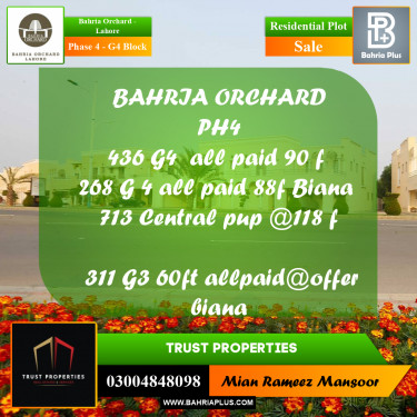 Residential Plot for Sale in Phase 4 - G4 Block -  Bahria Orchard, Lahore - (BP-197167)