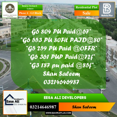 Residential Plot for Sale in Phase 4 - G3 Block -  Bahria Orchard, Lahore - (BP-197212)