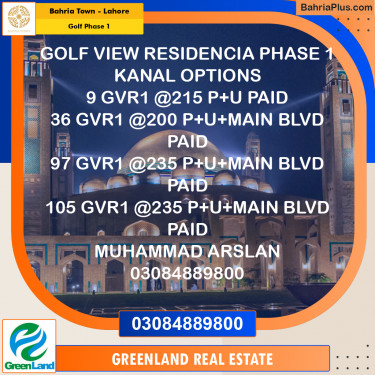 Residential Plot for Sale in Golf Phase 1 -  Bahria Town, Lahore - (BP-197226)