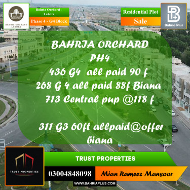 Residential Plot for Sale in Phase 4 - G4 Block -  Bahria Orchard, Lahore - (BP-197234)