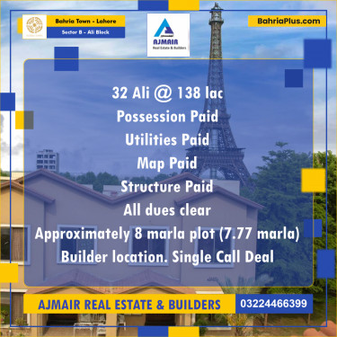 Residential Plot for Sale in Sector B - Ali Block -  Bahria Town, Lahore - (BP-197374)