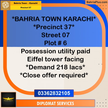 Residential Plot for Sale in Precinct 37 -  Bahria Town, Karachi - (BP-197429)