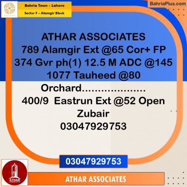 Residential Plot for Sale in Sector F - Alamgir Block -  Bahria Town, Lahore - (BP-197493)