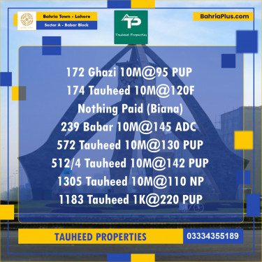 Residential Plot for Sale in Sector A - Babar Block -  Bahria Town, Lahore - (BP-197519)