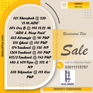 Residential Plot for Sale in Bahria Town, Lahore - (BP-197529)