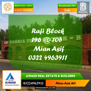 Residential Plot for Sale in Sector E - Rafi Block -  Bahria Town, Lahore - (BP-197576)
