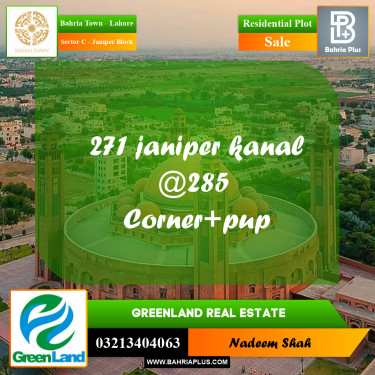 Residential Plot for Sale in Sector C - Janiper Block -  Bahria Town, Lahore - (BP-197596)