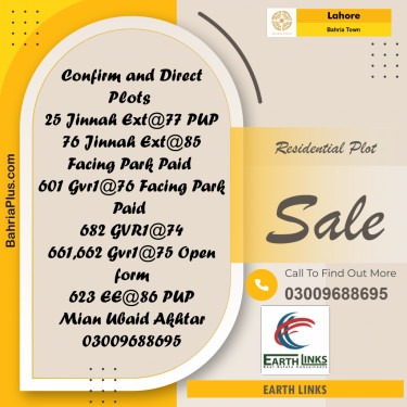 Residential Plot for Sale in Bahria Town, Lahore - (BP-197601)
