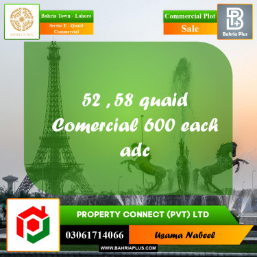 Commercial Plot for Sale in Sector E - Quaid Commercial -  Bahria Town, Lahore - (BP-197623)