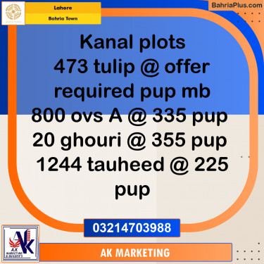 Residential Plot for Sale in Bahria Town, Lahore - (BP-197641)