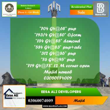 Residential Plot for Sale in Phase 4 - G6 Block -  Bahria Orchard, Lahore - (BP-197731)