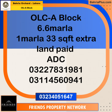6.6 Marla Residential Plot for Sale in OLC-A Block -  Bahria Orchard, Lahore - (BP-197758)