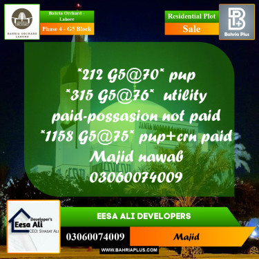 Residential Plot for Sale in Phase 4 - G5 Block -  Bahria Orchard, Lahore - (BP-197760)