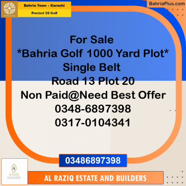 1000 Sq. Yards Residential Plot for Sale in Precinct 20 Golf -  Bahria Town, Karachi - (BP-197835)
