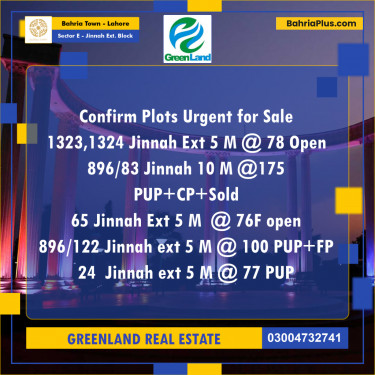 Residential Plot for Sale in Sector E - Jinnah Ext. Block -  Bahria Town, Lahore - (BP-197853)