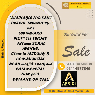 500 Sq. Yards Residential Plot for Sale in Precinct 4 -  Bahria Town, Karachi - (BP-197859)