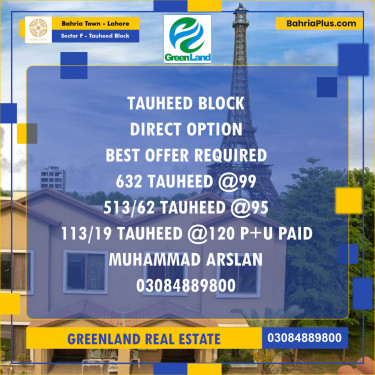 Residential Plot for Sale in Sector F - Tauheed Block -  Bahria Town, Lahore - (BP-197868)