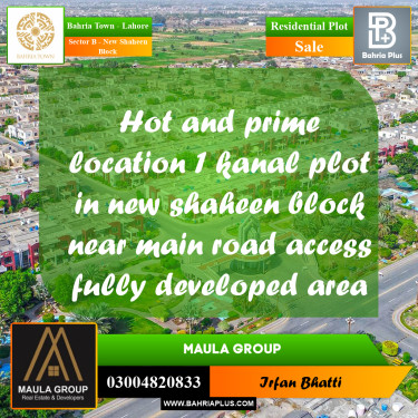 Residential Plot for Sale in Sector B - New Shaheen Block -  Bahria Town, Lahore - (BP-197870)