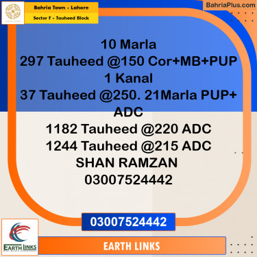 Residential Plot for Sale in Sector F - Tauheed Block -  Bahria Town, Lahore - (BP-197899)