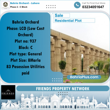 8 Marla Residential Plot for Sale in Phase 2 - C Block -  Bahria Orchard, Lahore - (BP-197936)