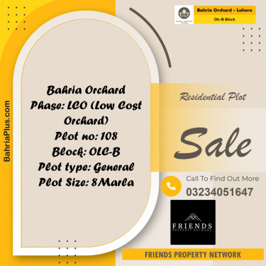 8 Marla Residential Plot for Sale in OLC-B Block -  Bahria Orchard, Lahore - (BP-197939)