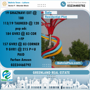 Residential Plot for Sale in Sector F - Sikander Block -  Bahria Town, Lahore - (BP-198042)
