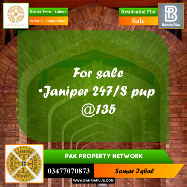 Residential Plot for Sale in Sector C - Janiper Block -  Bahria Town, Lahore - (BP-198162)