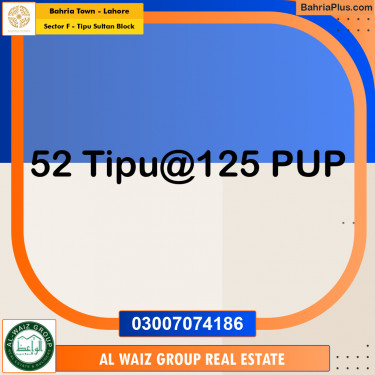 Residential Plot for Sale in Sector F - Tipu Sultan Block -  Bahria Town, Lahore - (BP-198267)