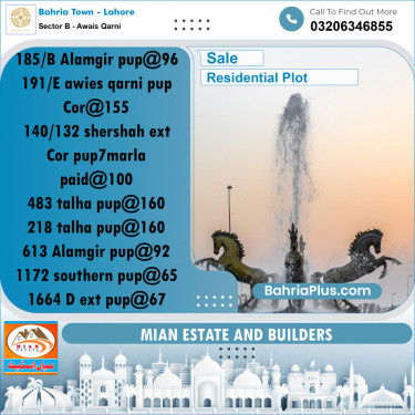 Residential Plot for Sale in Sector B - Awais Qarni -  Bahria Town, Lahore - (BP-198271)