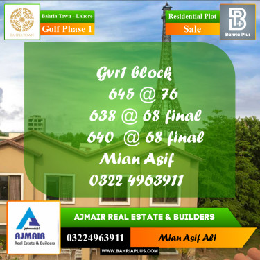 Residential Plot for Sale in Golf Phase 1 -  Bahria Town, Lahore - (BP-198298)