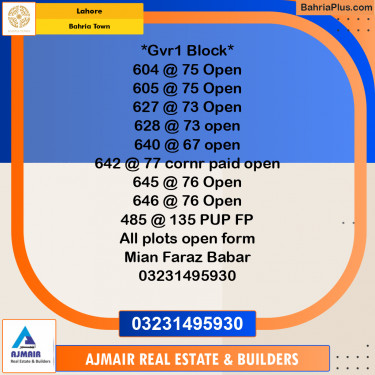 Residential Plot for Sale in Bahria Town, Lahore - (BP-198300)