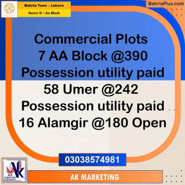 Residential Plot for Sale in Sector D - AA Block -  Bahria Town, Lahore - (BP-198317)