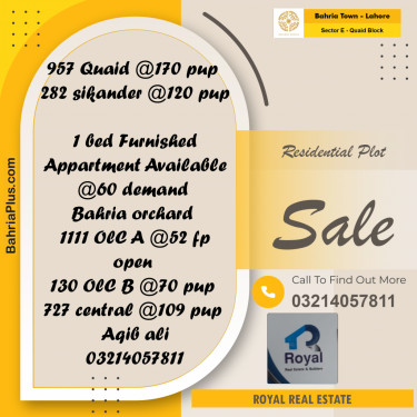 Residential Plot for Sale in Sector E - Quaid Block -  Bahria Town, Lahore - (BP-198364)