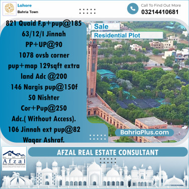 Residential Plot for Sale in Bahria Town, Lahore - (BP-198382)