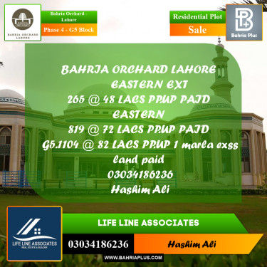 Residential Plot for Sale in Phase 4 - G5 Block -  Bahria Orchard, Lahore - (BP-198400)