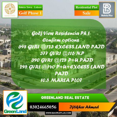 Residential Plot for Sale in Golf Phase 1 -  Bahria Town, Lahore - (BP-198428)
