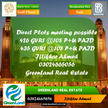 Residential Plot for Sale in Golf Phase 1 -  Bahria Town, Lahore - (BP-198431)