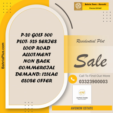 500 Sq. Yards Residential Plot for Sale in Precinct 20 Golf -  Bahria Town, Karachi - (BP-198462)