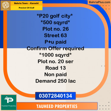 500 Sq. Yards Residential Plot for Sale in Precinct 20 Golf -  Bahria Town, Karachi - (BP-198531)