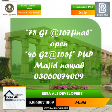 Residential Plot for Sale in Phase 4 - G1 Block -  Bahria Orchard, Lahore - (BP-198567)