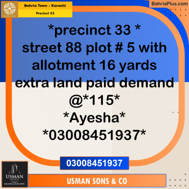 Residential Plot for Sale in Precinct 33 -  Bahria Town, Karachi - (BP-198568)