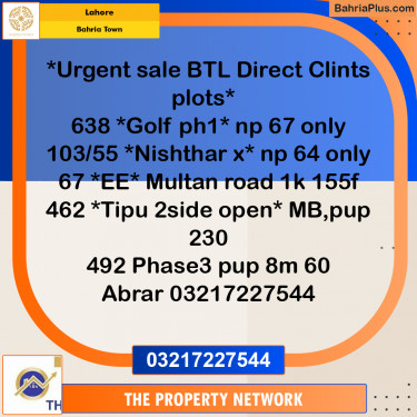 Residential Plot for Sale in Bahria Town, Lahore - (BP-198581)