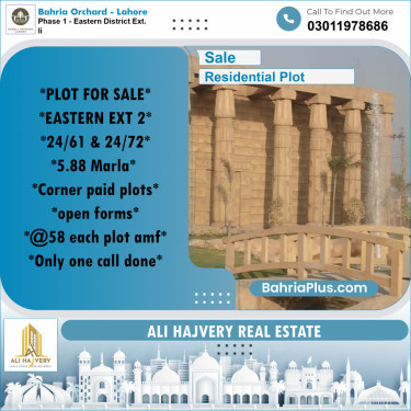 Residential Plot for Sale in Phase 1 - Eastern District Ext. II -  Bahria Orchard, Lahore - (BP-198611)