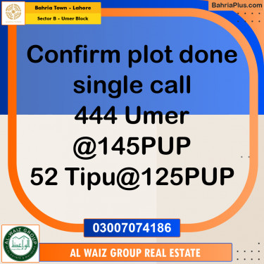 Residential Plot for Sale in Sector B - Umer Block -  Bahria Town, Lahore - (BP-198632)