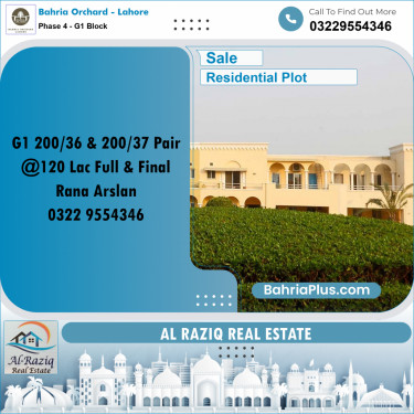 Residential Plot for Sale in Phase 4 - G1 Block -  Bahria Orchard, Lahore - (BP-198646)