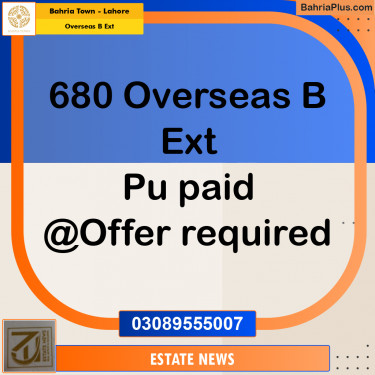 Residential Plot for Sale in Overseas B Ext -  Bahria Town, Lahore - (BP-198666)