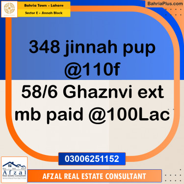 Residential Plot for Sale in Sector E - Jinnah Block -  Bahria Town, Lahore - (BP-198745)