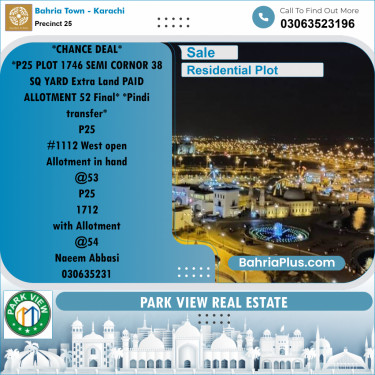 125 Sq. Yards Residential Plot for Sale in Precinct 25 -  Bahria Town, Karachi - (BP-198824)